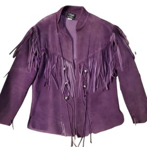Arella Womans Leather Western‎ Vintage Purple Fringe Coat Size Small